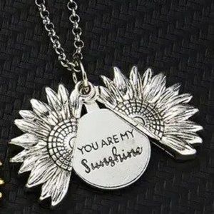 3/$35 My Sunshine Locket Pendant Necklace Charm Chain Flower Antique Silver